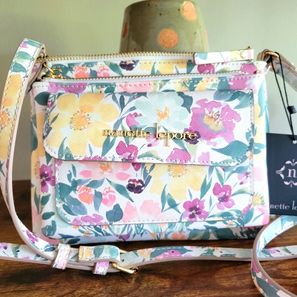 Nanette Lepore Pink and Yellow Crossbody Bag Vibrant Floral Design